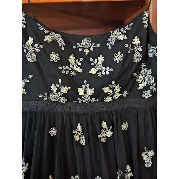 Adrianna Papell Women’s 14 Black Floral Spaghetti Strap Mini Dress - Picture 3 of 8